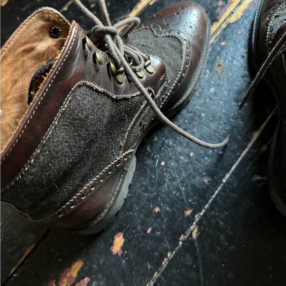 Mens Wingtip Massimo Matteo Leather Boots - Size 9 - Burgundy - Italy - Picture 10 of 14